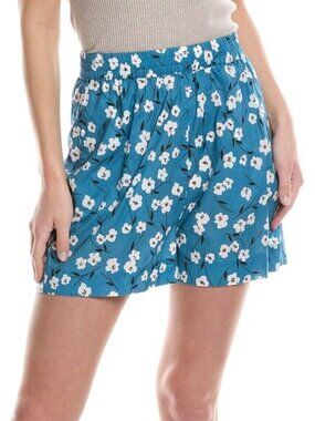 NWT Johnny Was $98 Calme Printed Flounce Short Pocket Elastic Waist Cotton Blue